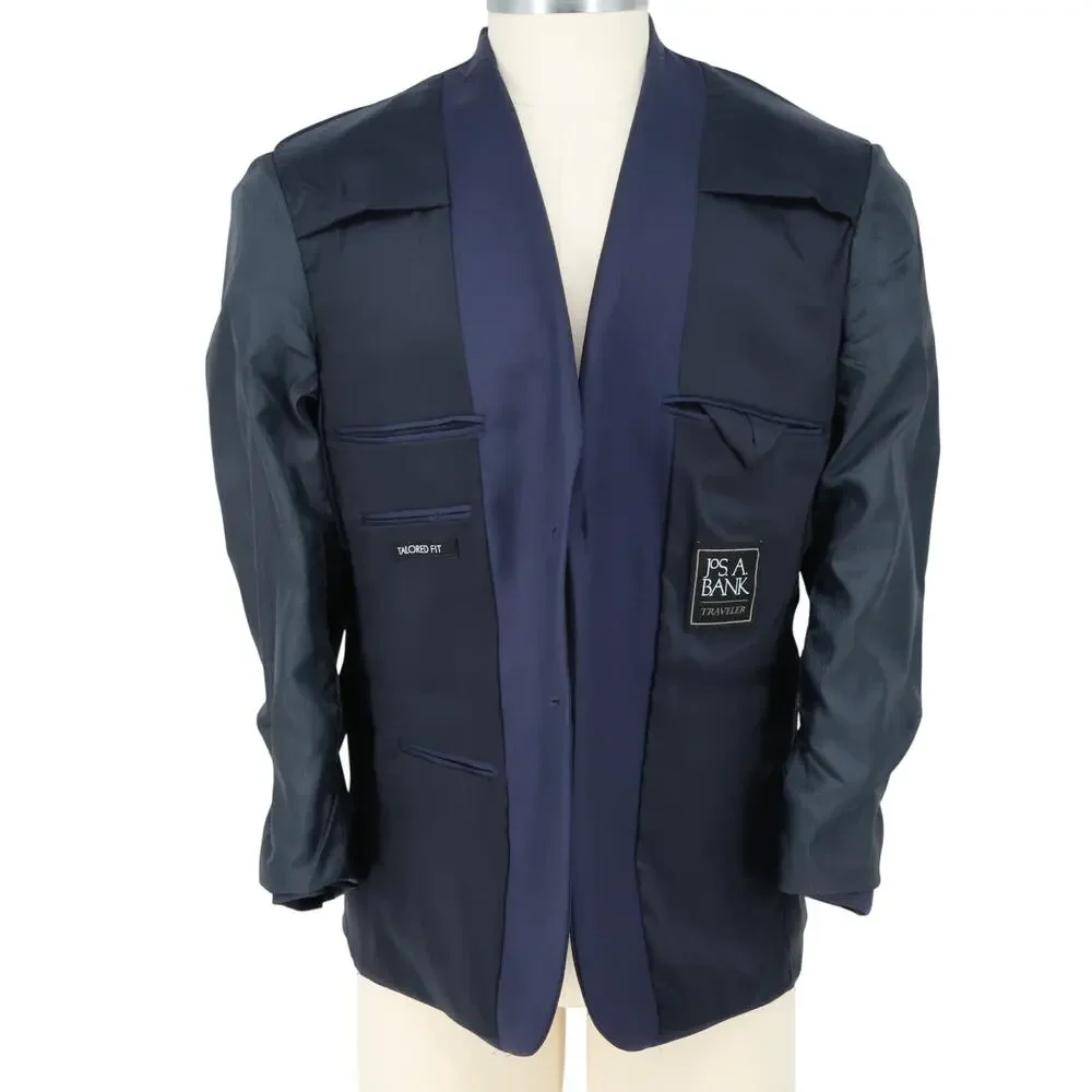 Jos A Bank Traveler Sport Coat Mens 42S Blue Wool Lined Blazer Jacket Preppy